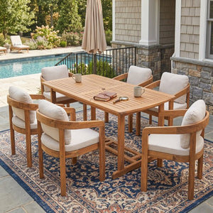 English Elm Bayside Acacia Wood Outdoor Dining Set Seven Piece Teak Patio Table with Six Armchairs N775P469247T-6_N775P469251T