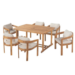 English Elm Bayside Acacia Wood Outdoor Dining Set Seven Piece Teak Patio Table with Six Armchairs N775P469247T-6_N775P469251T