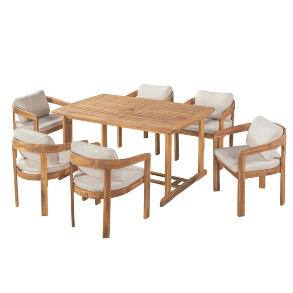 English Elm Bayside Acacia Wood Outdoor Dining Set Seven Piece Teak Patio Table with Six Armchairs N775P469247T-6_N775P469251T