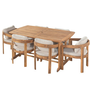 English Elm Bayside Acacia Wood Outdoor Dining Set Seven Piece Teak Patio Table with Six Armchairs N775P469247T-6_N775P469251T