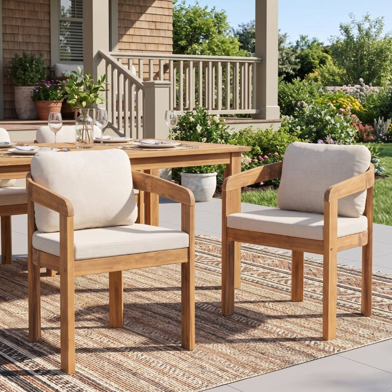 English Elm Bayside Solid Acacia Outdoor Dining Armchairs Teak Finish Open Back Set of 2 N775P469247T