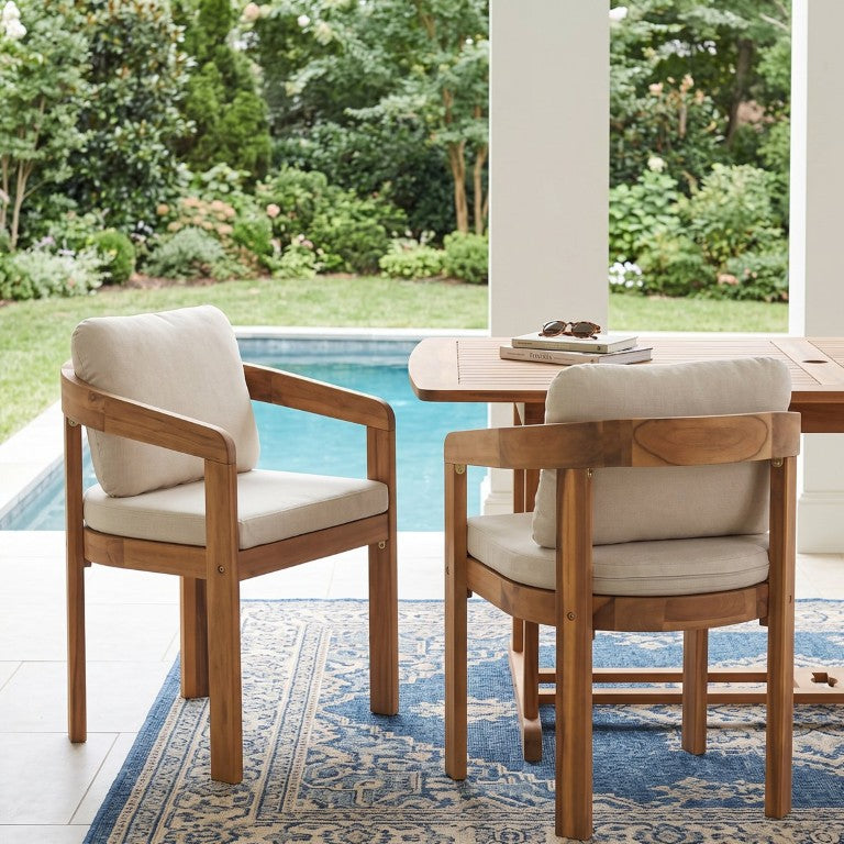 English Elm Bayside Solid Acacia Outdoor Dining Armchairs Teak Finish Open Back Set of 2 N775P469247T