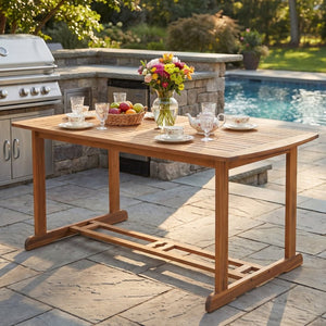 English Elm Bayside Solid Acacia Outdoor Dining Table Teak Finish Slatted Top with Umbrella Hole N775P469251T