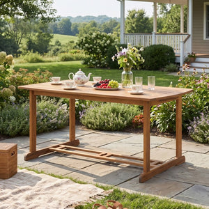 English Elm Bayside Solid Acacia Outdoor Dining Table Teak Finish Slatted Top with Umbrella Hole N775P469251T