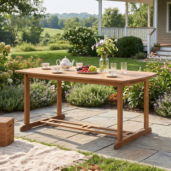 English Elm Bayside Solid Acacia Outdoor Dining Table Teak Finish Slatted Top with Umbrella Hole N775P469251T