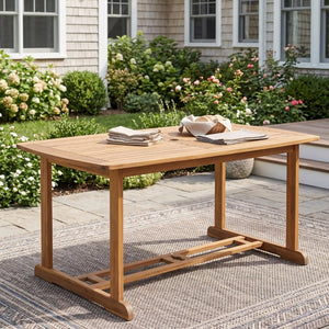 English Elm Bayside Solid Acacia Outdoor Dining Table Teak Finish Slatted Top with Umbrella Hole N775P469251T