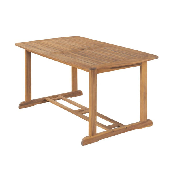 English Elm Bayside Solid Acacia Outdoor Dining Table Teak Finish Slatted Top with Umbrella Hole N775P469251T