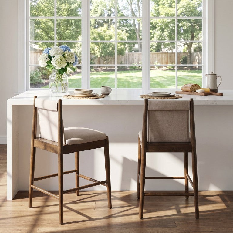 English Elm Dana Rubberwood Counter Stools Set of 2 with Padded Seat and Walnut Tapered Legs N775P473925B