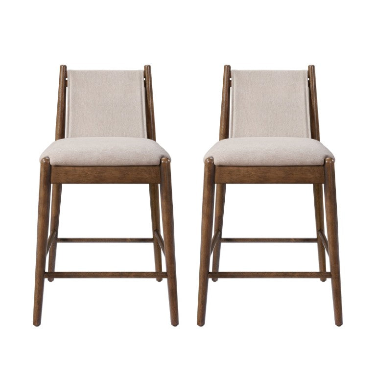 English Elm Dana Rubberwood Counter Stools Set of 2 with Padded Seat and Walnut Tapered Legs N775P473925B