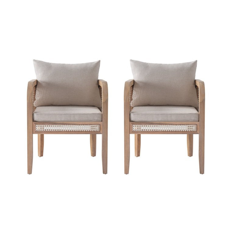 English Elm Marlow Acacia Wood Outdoor Dining Chairs with PE Rattan Weave and Cushions Set of 2 Natural / White N775P482255W