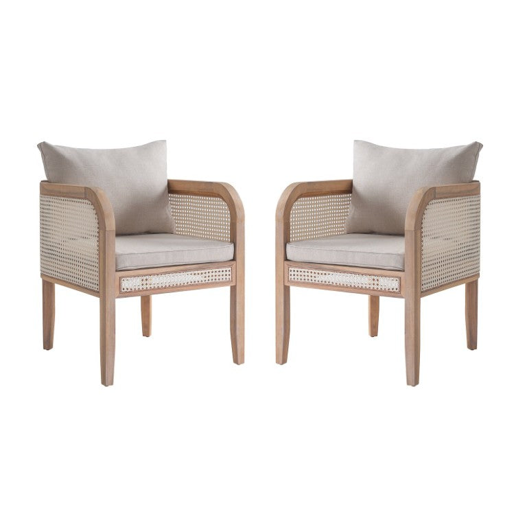 English Elm Marlow Acacia Wood Outdoor Dining Chairs with PE Rattan Weave and Cushions Set of 2 Natural / White N775P482255W