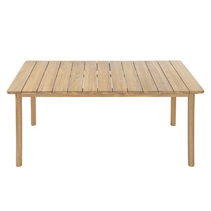 English Elm Aiden Acacia Hardwood Outdoor Dining Set Six Cushioned Sled Arm Chairs Patio Natural Light Teak N775P484202N-S6_N775P235144G