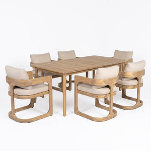 English Elm Aiden Acacia Hardwood Outdoor Dining Set Six Cushioned Sled Arm Chairs Patio Natural Light Teak N775P484202N-S6_N775P235144G