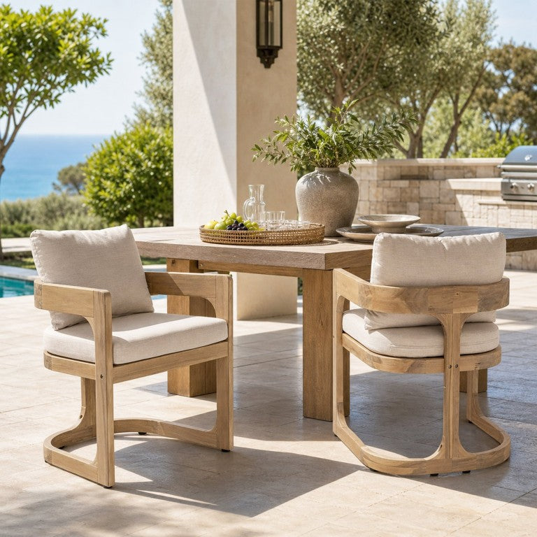 English Elm Aiden Outdoor Mid-Century Acacia Hardwood Dining Chairs with Cushions Set of 2 Natural N775P484202N
