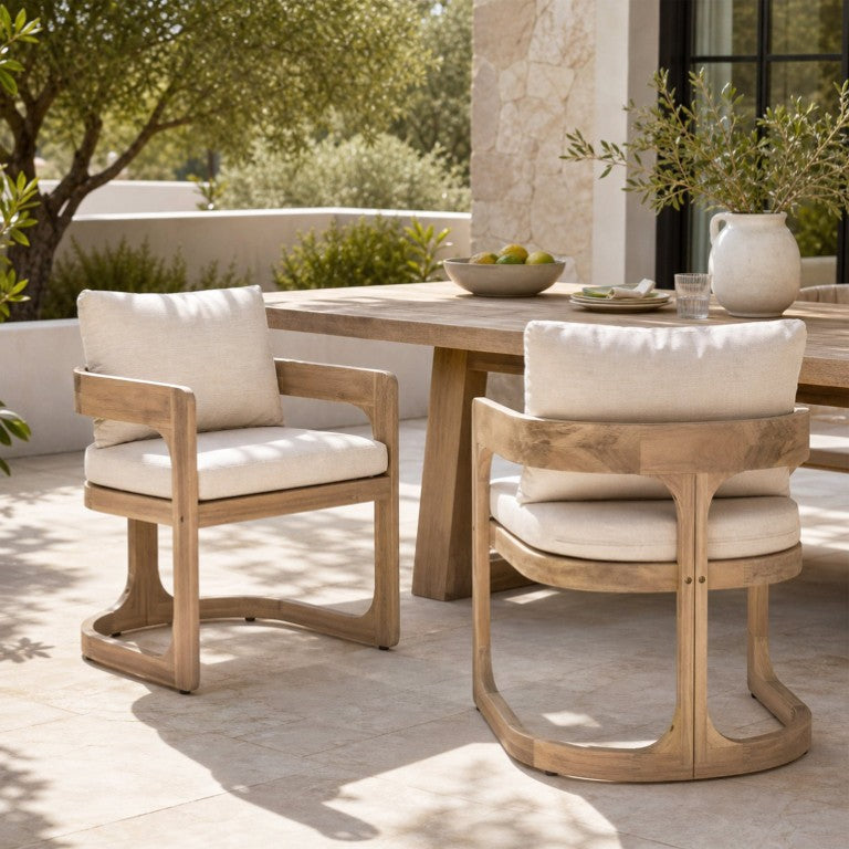 English Elm Aiden Outdoor Mid-Century Acacia Hardwood Dining Chairs with Cushions Set of 2 Natural N775P484202N