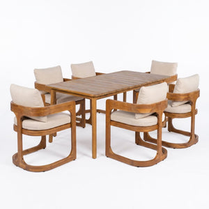 English Elm Aiden Acacia Hardwood Outdoor Dining Set Six Cushioned Sled Arm Chairs Patio Teak N775P484202T-S6_N775P235144T