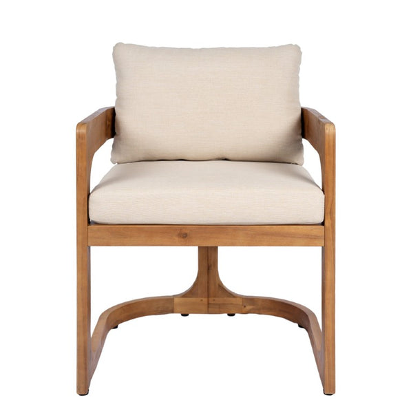 English Elm Aiden Acacia Hardwood Outdoor Dining Set Six Cushioned Sled Arm Chairs Patio Teak N775P484202T-S6_N775P235144T