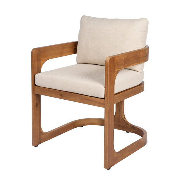 English Elm Aiden Acacia Hardwood Outdoor Dining Set Six Cushioned Sled Arm Chairs Patio Teak N775P484202T-S6_N775P235144T