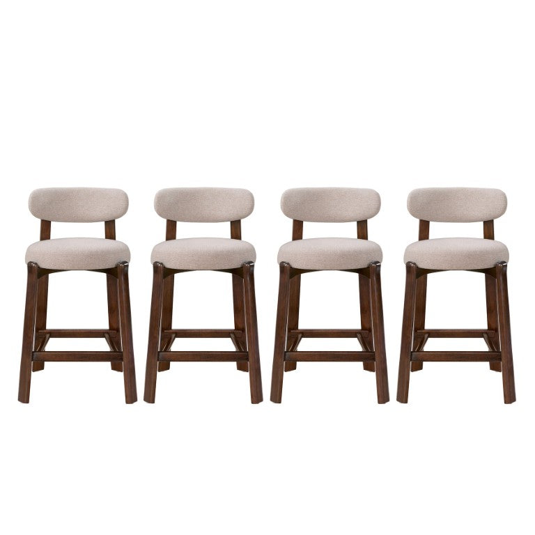 English Elm Eleanore Solid Rubberwood Counter Stools with Padded Seat Mid-Century Walnut Finish Beige Set of 4 N775P491591B-S4