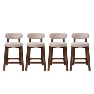 English Elm Eleanore Solid Rubberwood Counter Stools with Padded Seat Mid-Century Walnut Finish Beige Set of 4 N775P491591B-S4