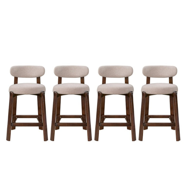English Elm Eleanore Solid Rubberwood Counter Stools with Padded Seat Mid-Century Walnut Finish Beige Set of 4 N775P491591B-S4