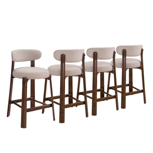 English Elm Eleanore Solid Rubberwood Counter Stools with Padded Seat Mid-Century Walnut Finish Beige Set of 4 N775P491591B-S4