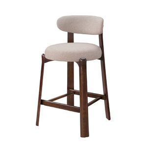 English Elm Eleanore Solid Rubberwood Counter Stools with Padded Seat Mid-Century Walnut Finish Beige Set of 4 N775P491591B-S4