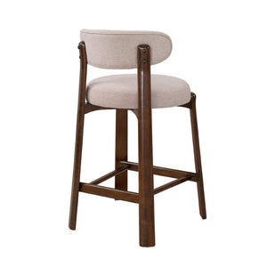 English Elm Eleanore Solid Rubberwood Counter Stools with Padded Seat Mid-Century Walnut Finish Beige Set of 4 N775P491591B-S4