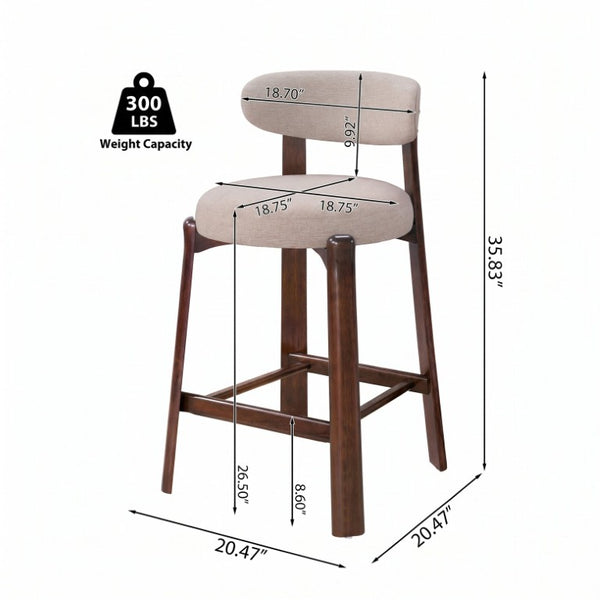 English Elm Eleanore Solid Rubberwood Counter Stools with Padded Seat Mid-Century Walnut Finish Beige Set of 4 N775P491591B-S4