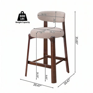 English Elm Eleanore Solid Rubberwood Counter Stools with Padded Seat Mid-Century Walnut Finish Beige Set of 2 N775P491591B