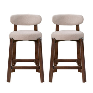 English Elm Eleanore Solid Rubberwood Counter Stools with Padded Seat Mid-Century Walnut Finish Beige Set of 2 N775P491591B
