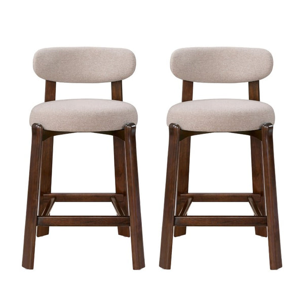 English Elm Eleanore Solid Rubberwood Counter Stools with Padded Seat Mid-Century Walnut Finish Beige Set of 2 N775P491591B