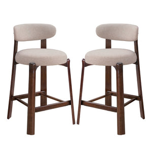 English Elm Eleanore Solid Rubberwood Counter Stools with Padded Seat Mid-Century Walnut Finish Beige Set of 2 N775P491591B