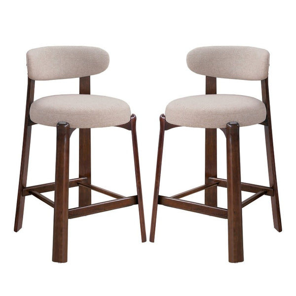 English Elm Eleanore Solid Rubberwood Counter Stools with Padded Seat Mid-Century Walnut Finish Beige Set of 2 N775P491591B