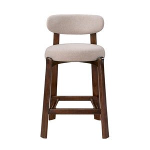 English Elm Eleanore Solid Rubberwood Counter Stools with Padded Seat Mid-Century Walnut Finish Beige Set of 2 N775P491591B