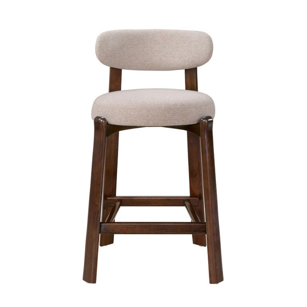 English Elm Eleanore Solid Rubberwood Counter Stools with Padded Seat Mid-Century Walnut Finish Beige Set of 2 N775P491591B