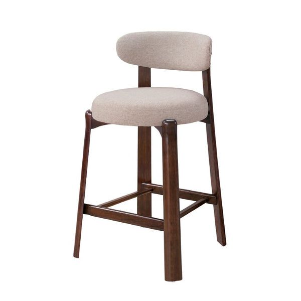 English Elm Eleanore Solid Rubberwood Counter Stools with Padded Seat Mid-Century Walnut Finish Beige Set of 2 N775P491591B