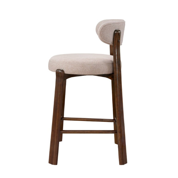 English Elm Eleanore Solid Rubberwood Counter Stools with Padded Seat Mid-Century Walnut Finish Beige Set of 2 N775P491591B