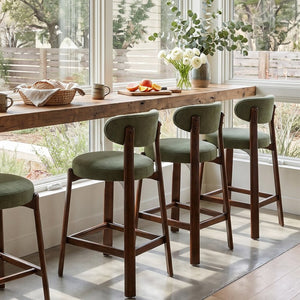English Elm Eleanore Solid Rubberwood Counter Stools with Padded Seat Mid-Century Walnut Finish Green Set of 4 N775P491591G-S4