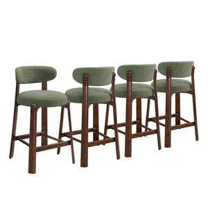 English Elm Eleanore Solid Rubberwood Counter Stools with Padded Seat Mid-Century Walnut Finish Green Set of 4 N775P491591G-S4