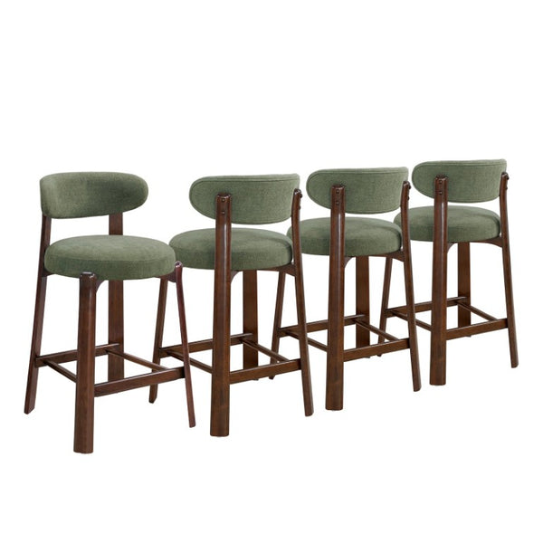 English Elm Eleanore Solid Rubberwood Counter Stools with Padded Seat Mid-Century Walnut Finish Green Set of 4 N775P491591G-S4