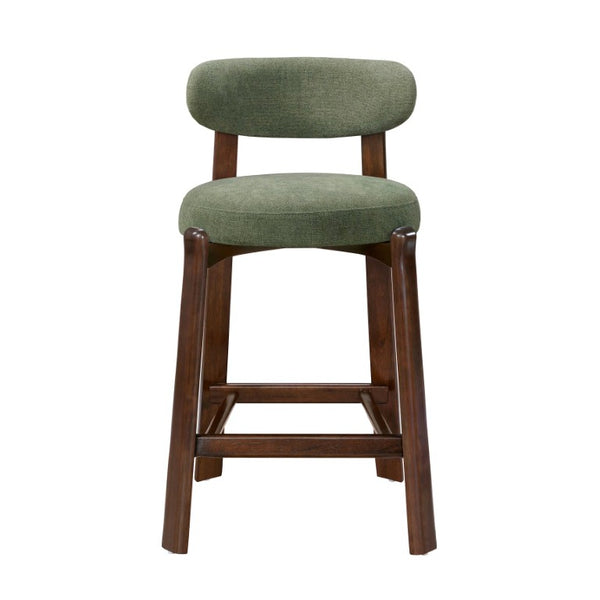 English Elm Eleanore Solid Rubberwood Counter Stools with Padded Seat Mid-Century Walnut Finish Green Set of 4 N775P491591G-S4