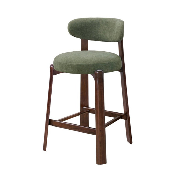 English Elm Eleanore Solid Rubberwood Counter Stools with Padded Seat Mid-Century Walnut Finish Green Set of 4 N775P491591G-S4