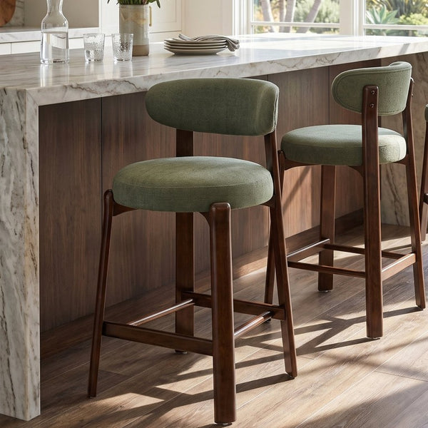 English Elm Eleanore Solid Rubberwood Counter Stools with Padded Seat Mid-Century Walnut Finish Green Set of 2 N775P491591G