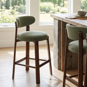 English Elm Eleanore Solid Rubberwood Counter Stools with Padded Seat Mid-Century Walnut Finish Green Set of 2 N775P491591G