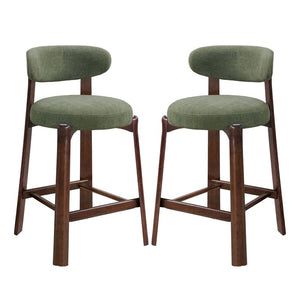 English Elm Eleanore Solid Rubberwood Counter Stools with Padded Seat Mid-Century Walnut Finish Green Set of 2 N775P491591G