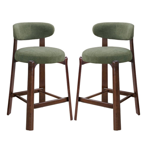 English Elm Eleanore Solid Rubberwood Counter Stools with Padded Seat Mid-Century Walnut Finish Green Set of 2 N775P491591G