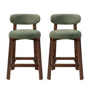 English Elm Eleanore Solid Rubberwood Counter Stools with Padded Seat Mid-Century Walnut Finish Green Set of 2 N775P491591G
