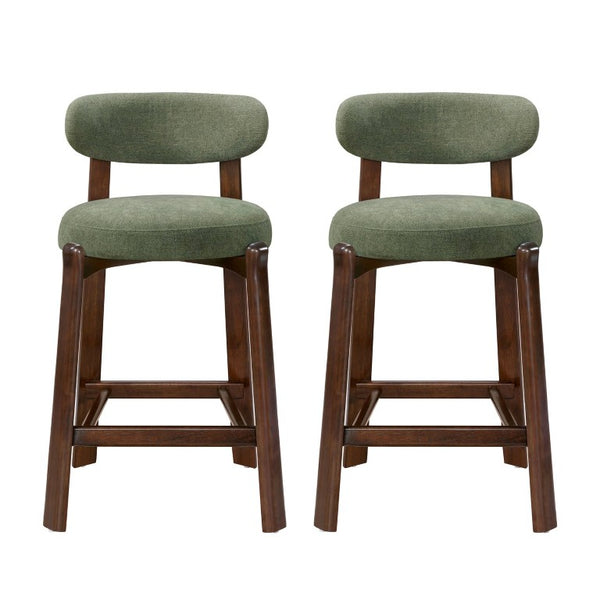 English Elm Eleanore Solid Rubberwood Counter Stools with Padded Seat Mid-Century Walnut Finish Green Set of 2 N775P491591G