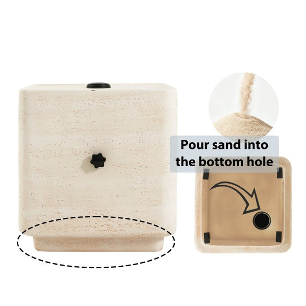 English Elm Daphne Outdoor MGO Travertine Umbrella Base with Sand Fill and Square Side Table Top N775P493676B
